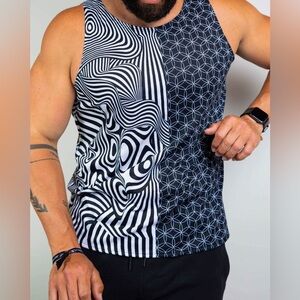 Men's Black & White Graphic Tank Top - Sleeveless Athletic Shirt